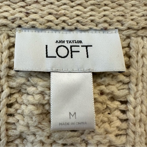 LOFT Wool Cotton Beige Chunky Cable Knit Cardigan Sweater Duster Vest - Picture 4 of 7